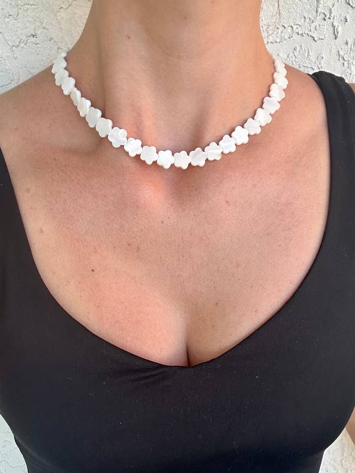 Beaded Flower Shell Necklace for wholesale by Offshore Surf Co
