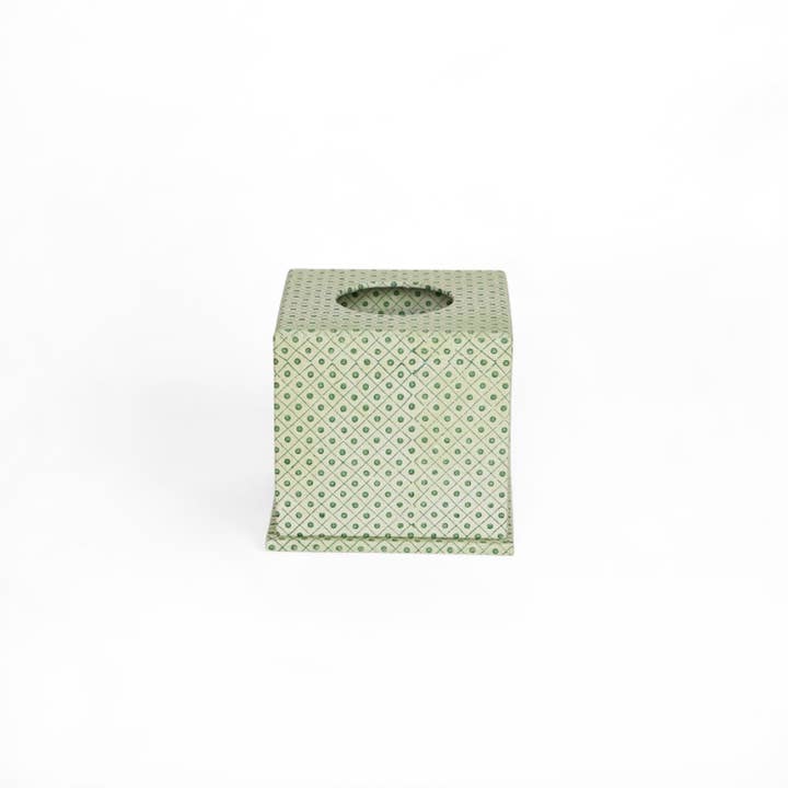 Craft Boat - Wholesale Tissue Box - SCREEN PRINTED TISSUE BOX DOT & GRID GREEN2