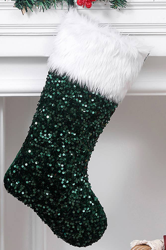 UNISHE - Wholesale Holiday Stocking - Plain Sequin Fur Christmas Socks MOQ 3pcs ZK1550