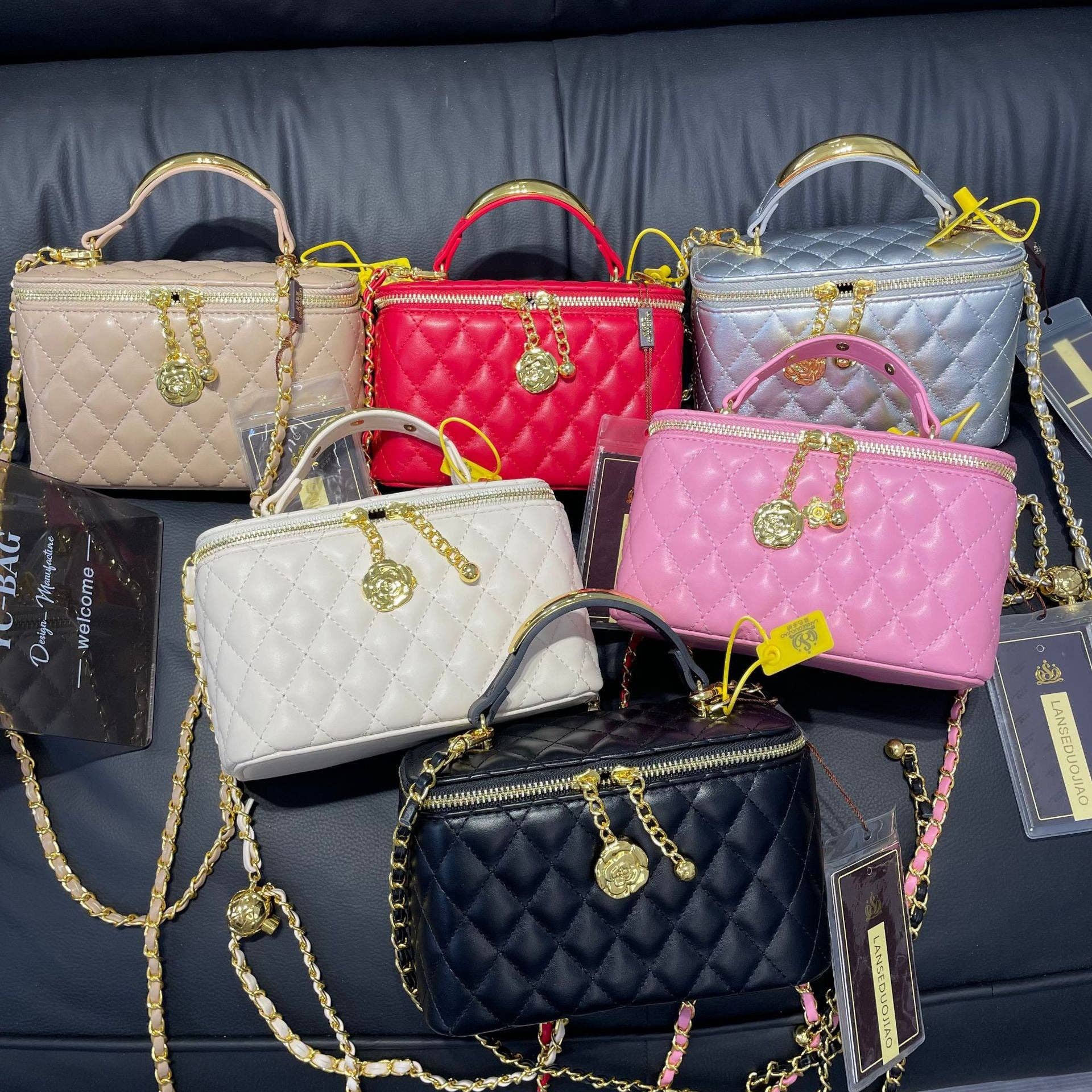 MB Fashion Wholesale - Wholesale Crossbody Bag - Women's - EVERY FASHION Quilted Box Crossbody Bag with Gold Chain and Charm Accent 51856