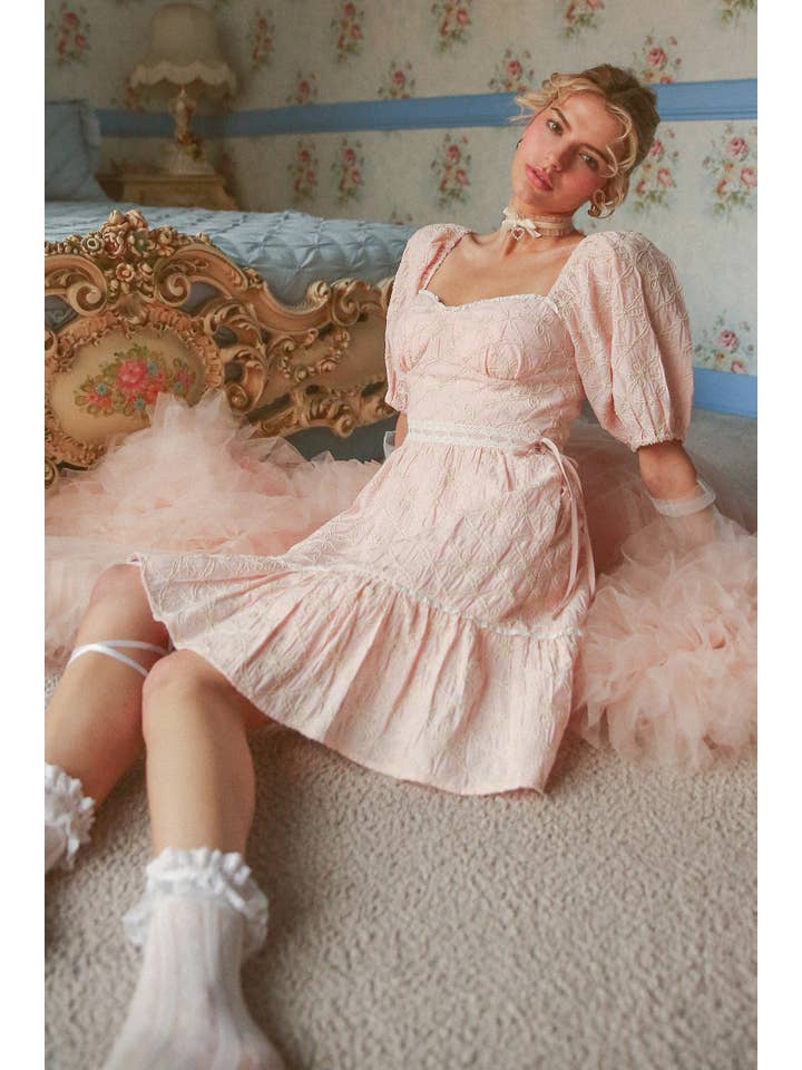 Listicle - Wholesale Dress - Women's - Embroidered Puff-Sleeve Mini Dress