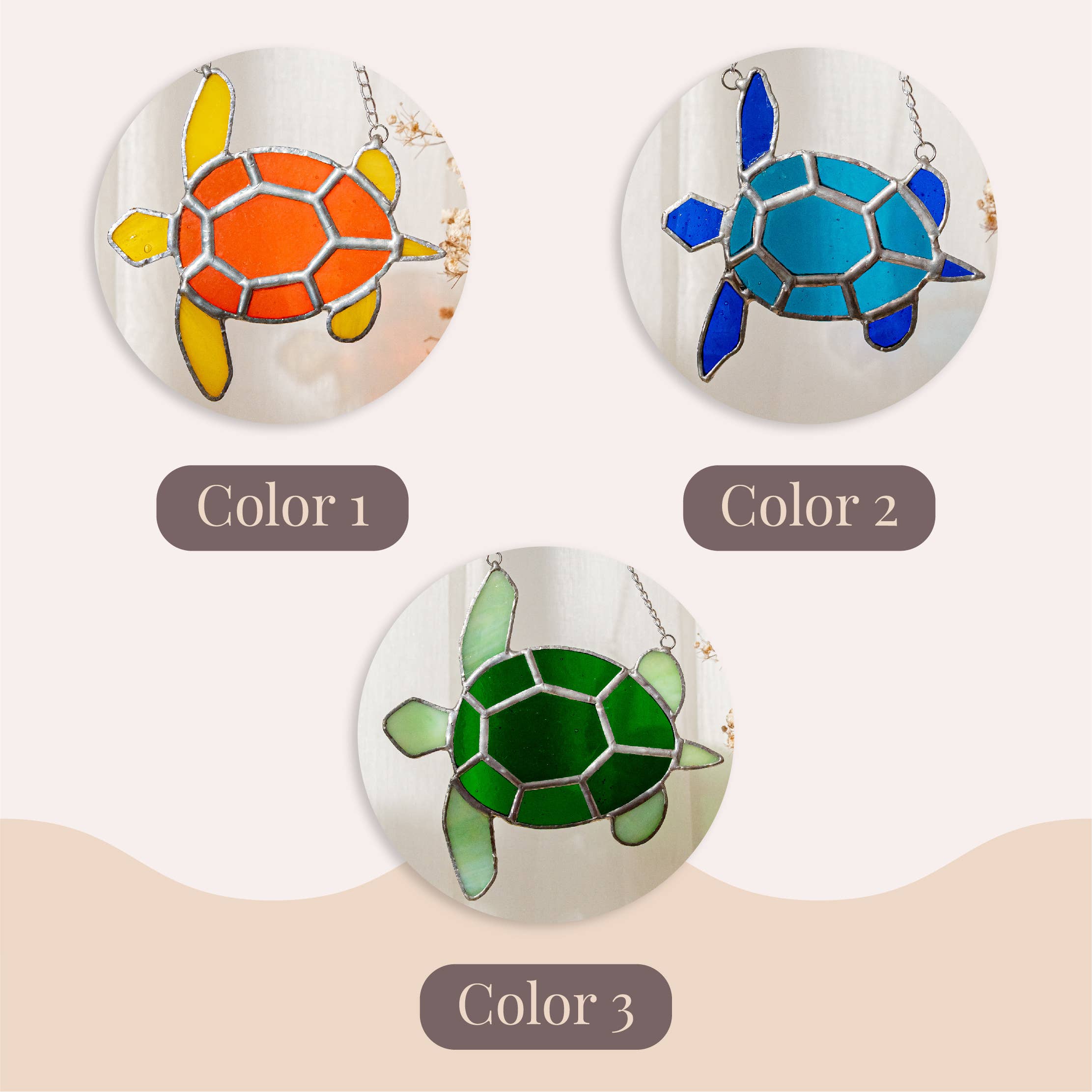 MondoBellissimo - Wholesale Suncatcher - Coastal Stained Glass Turtle Suncatcher F301