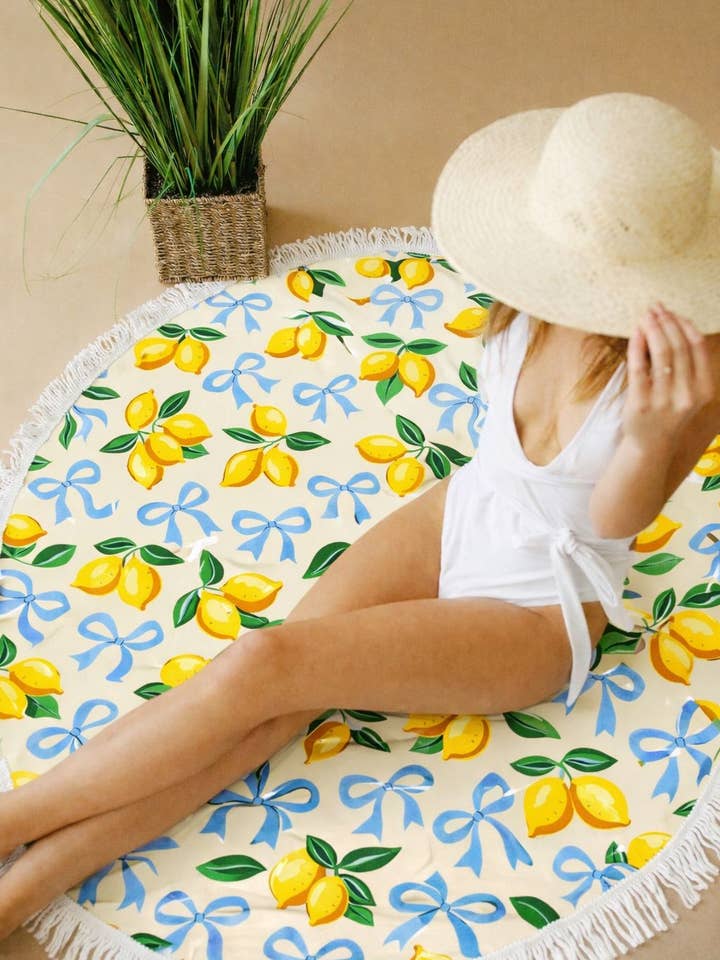 Strandhåndklæde - Lemon Bow Citrus FORV FEB 24 for engroshandel hos The Classy Cloth WS