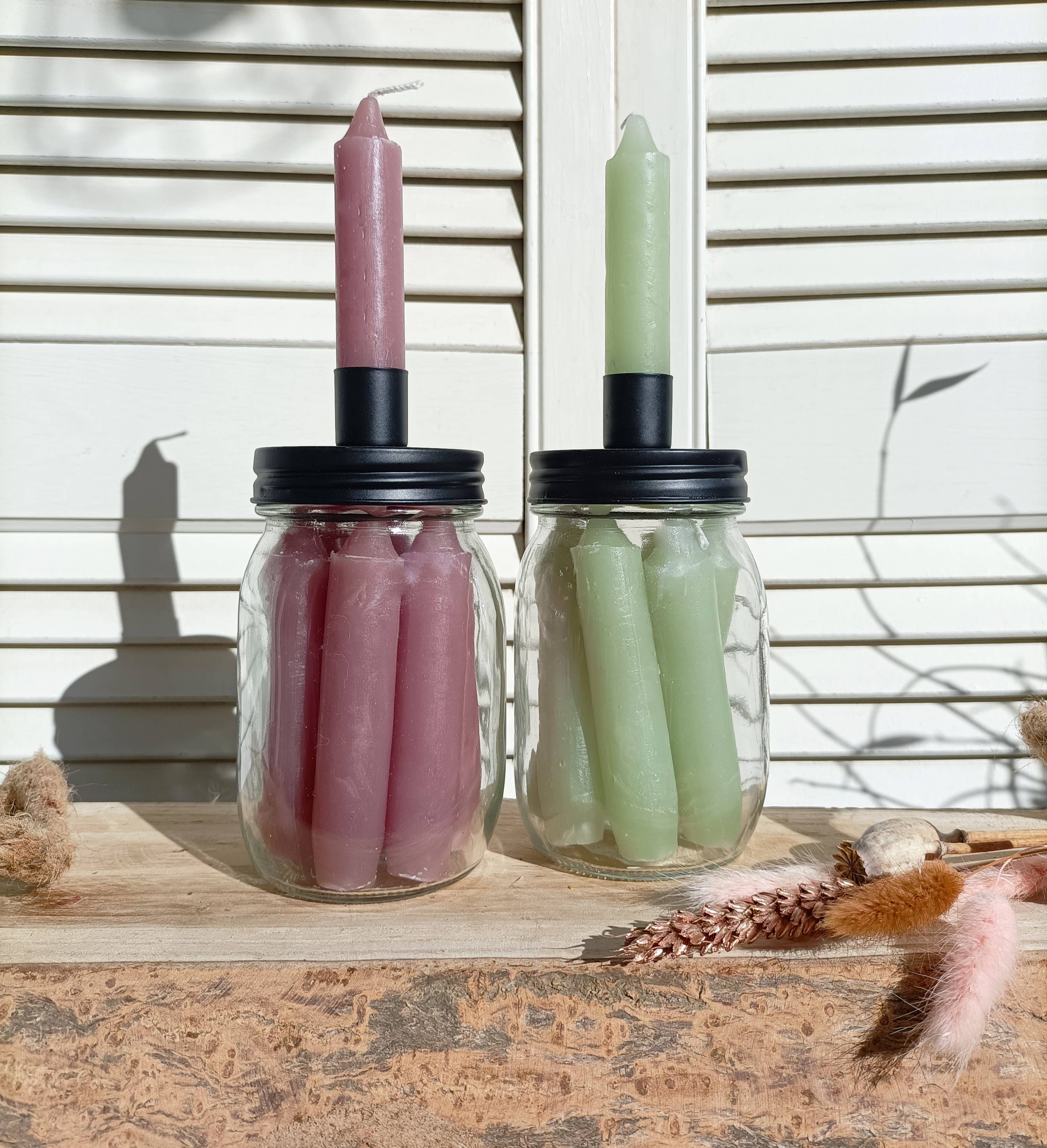 DRYdecorations - Vendita all'ingrosso Candele cilindriche/candelieri - Barattolo con candele di colori diversi1