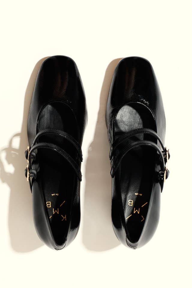 KMB Shoes - Wholesale Low Heels - Women's - MAITE BLACK – Heeled Double Strap Mary Jane Shoes1