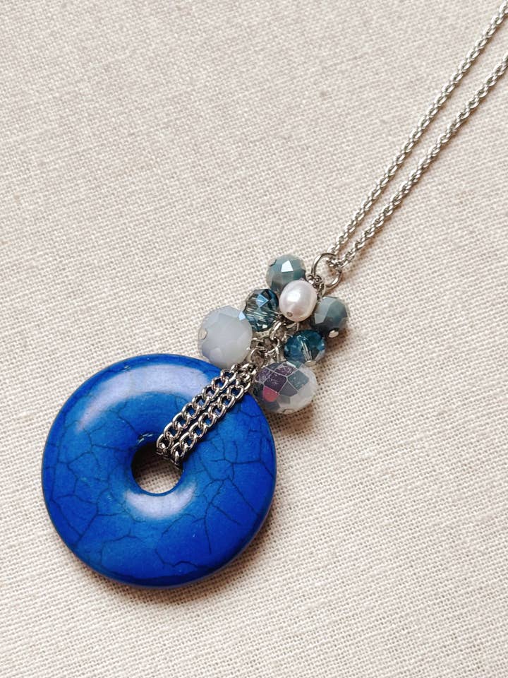 Rhodium Blue Howlite Crystal Cluster Statement Necklace for wholesale by Gracie Rose Designs