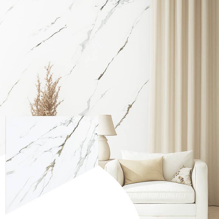 Panneaux Muraux en Faux Marbre - 2 pi X 4 pi - Revêtement Mural Intérieur Brillant et Imperméable - Veines Blanches, Grises, Brunes pour la vente par Dundee Deco