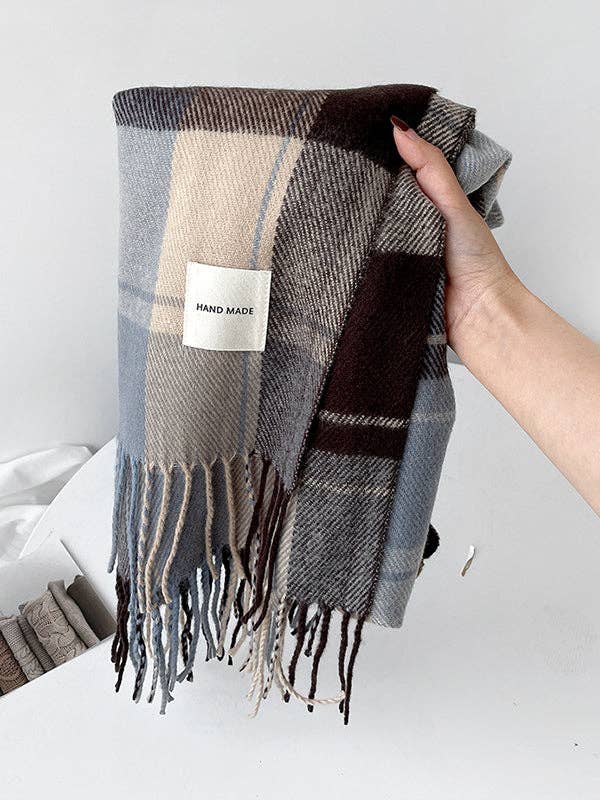 VividLux - Vendita all'ingrosso Sciarpa - Donna - Scialle&Sciarpa a Quadri a Righe con Nappe a Contrasto di Colore11