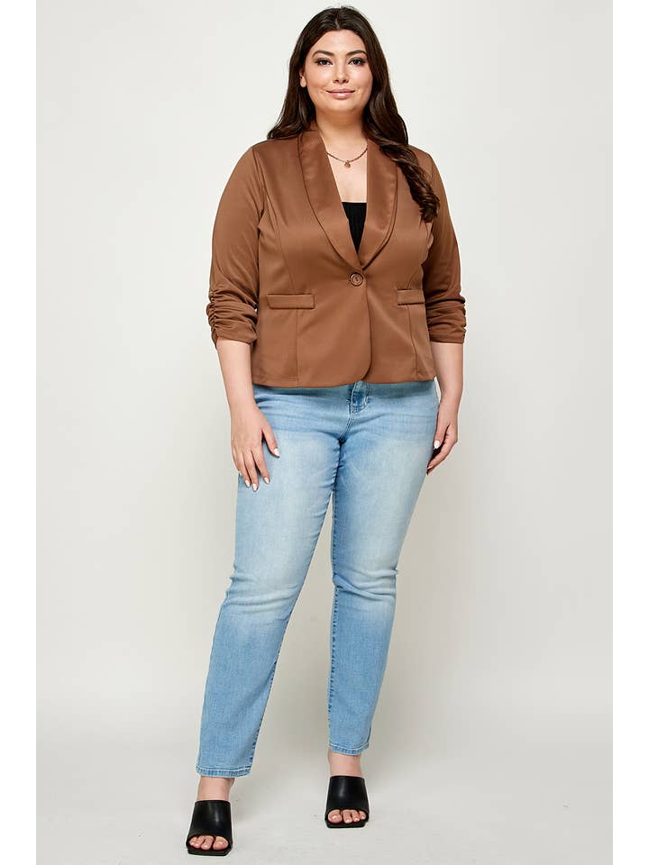 Haute Fox Plus Size & Contemporary - Wholesale Blazer - Women's - Plus Size Blazer Jacket With Ruched Sleeves - WG17604-2J12
