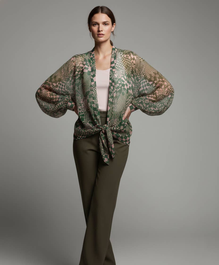 SAACHI - Vente Kimono – femme - Kimono hypnotique à nouer sur le devant12