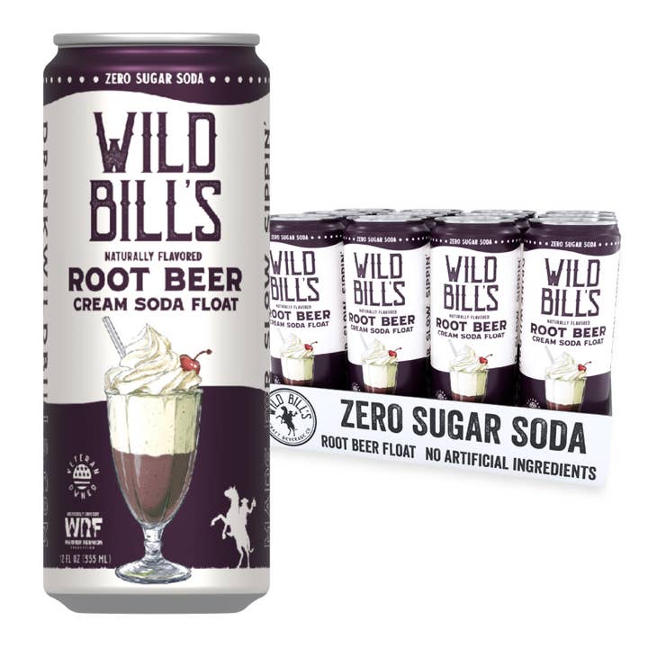 Wild Bill’s Craft Beverage Co. - Wholesale Soda/Carbonated Drink - Root Beer: Zero Sugar Soda, Clean Ingredients, 12-Pack, Cans