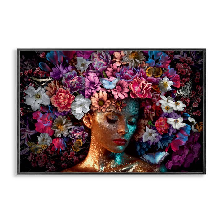 Arte emoldurada de mulher glamorosa com flores por atacado de Stupell Industries
