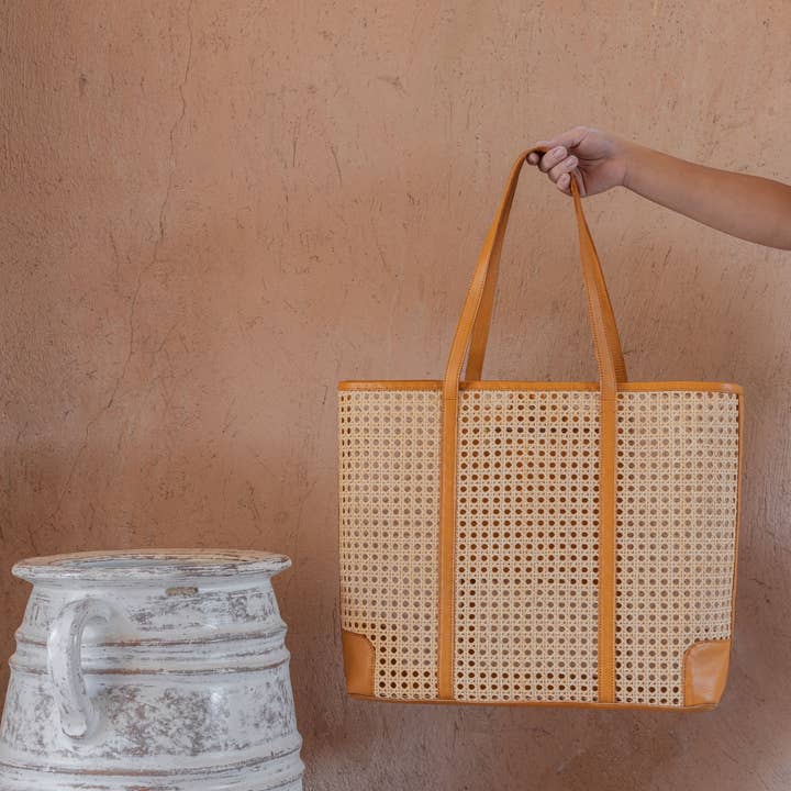 Village Thrive - Wholesale Tote Bag - Women's - Dian Leather and Rattan Tote Bag2