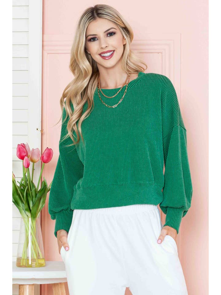 Burgundy Apparel - Wholesale Knit Top - Women's - CROP LONG SLEEVE WAVE RIB TOP