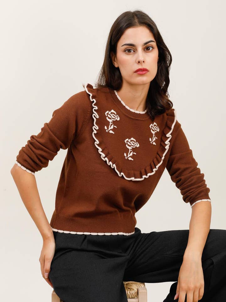 A1563 FLOWERED FLARED SWEATER for wholesale by Daphnea