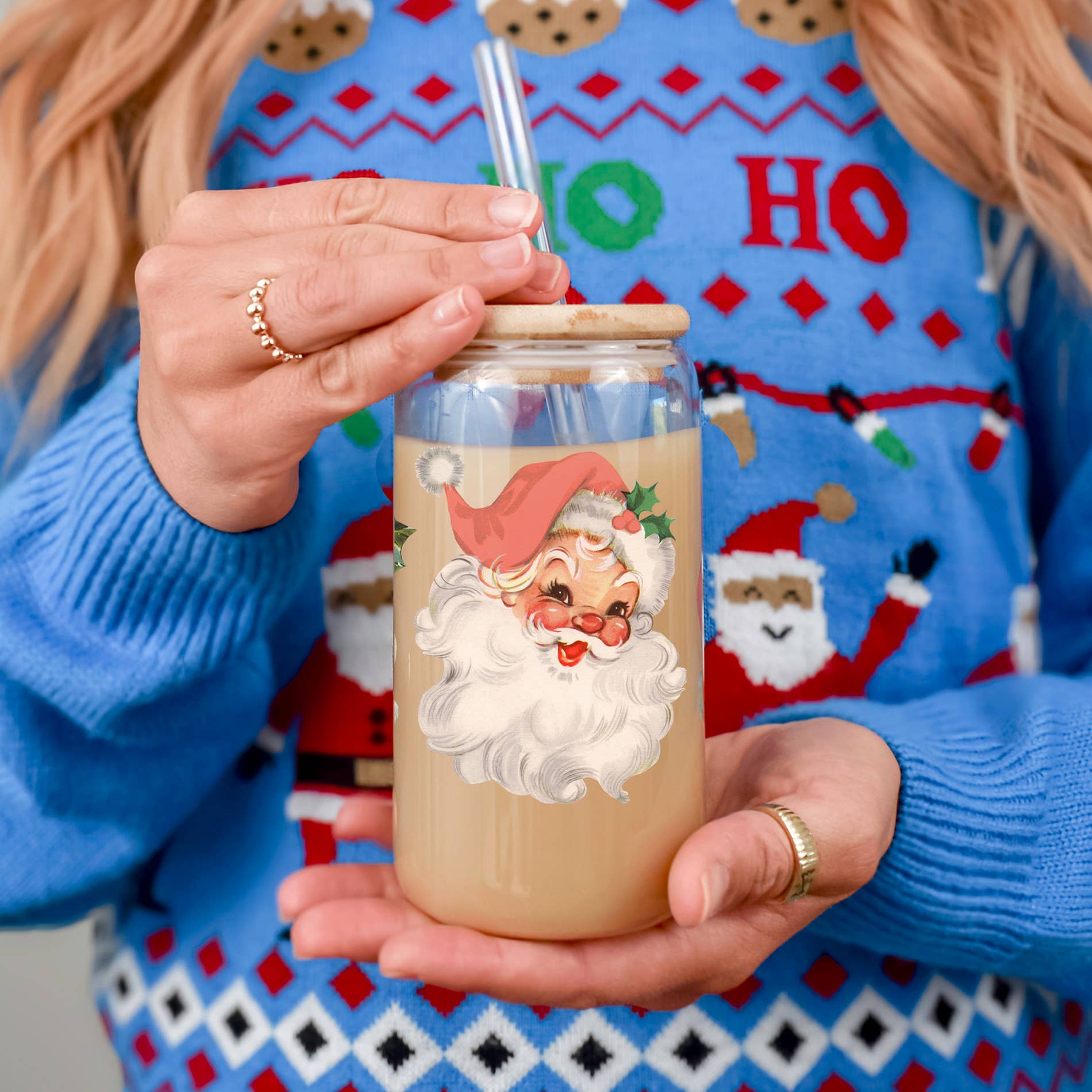 Gia Roma - Wholesale Drinking Glass/Cup - Candy Cane Christmas Can Glass. Cup With Glass Straw & Lid266