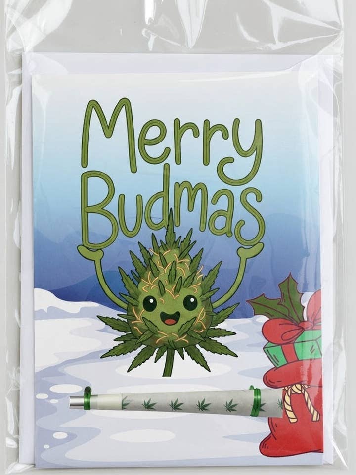 Merry Budmas Christmas Card With One-Hitter Attachment | Reefer Cards for wholesale by Reefer Cards