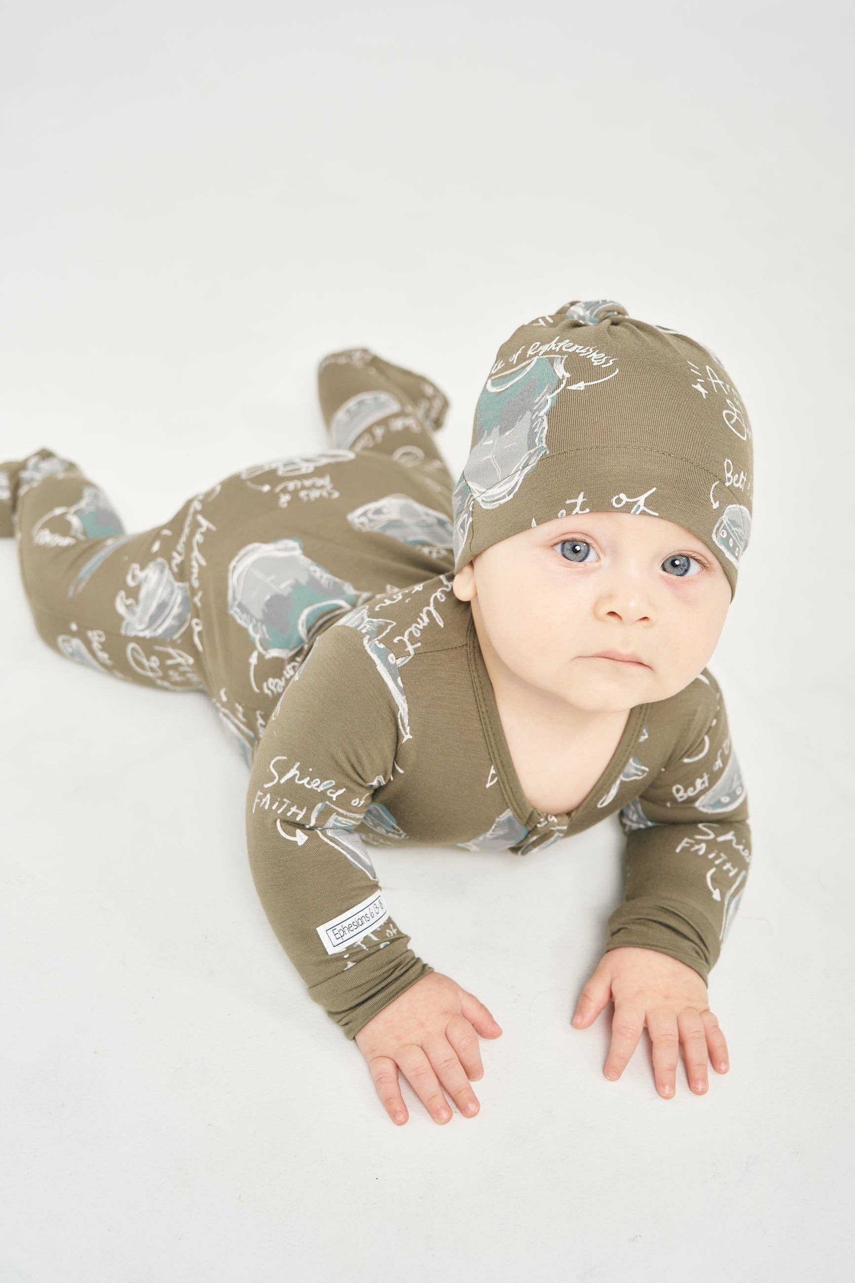 Holy Pals - Wholesale Sleepsuit - Baby - Armor of God Green PJ Footed Onesie Bamboo2