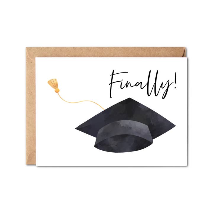 Finally Graduation Cap Hand Drawn Congrats Greeting Card for wholesale by Simply Crafty