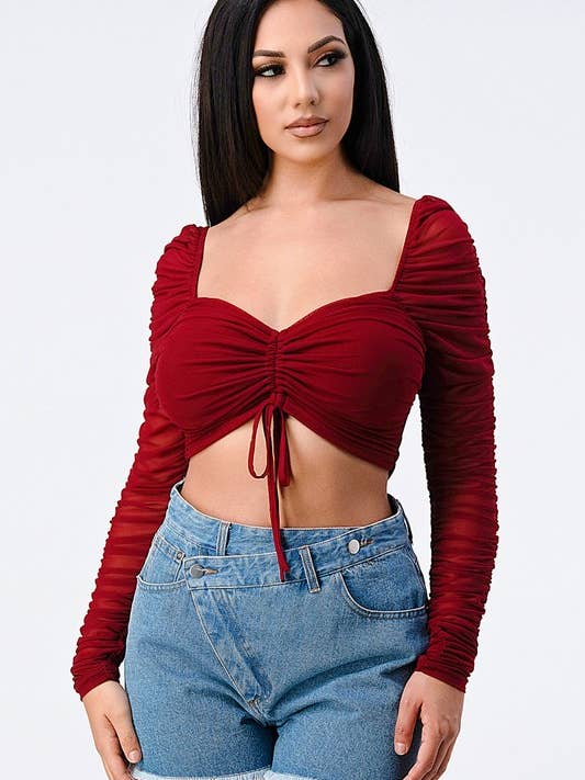 LUXE SHEER RUCHED CROPPED TOP for wholesale by PRIVY