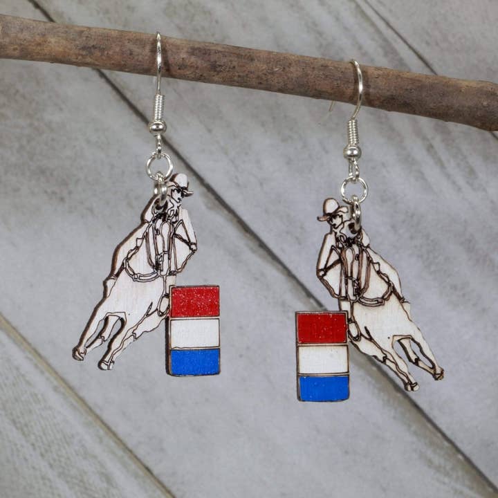 Rodeo Barrel Racing Wooden Dangle Earrings for wholesale by Cates Concepts