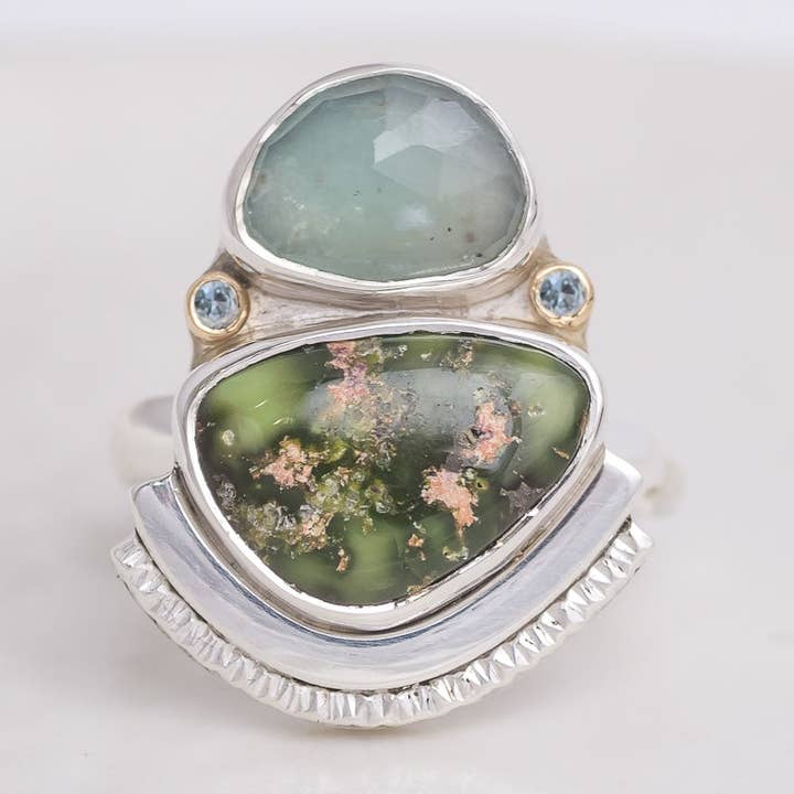 Anel Encompass ◇ Opala Peruana + Turquesa Sonora + Água-marinha ◇ Tamanho 6.5 por atacado de Mahka Jewelry