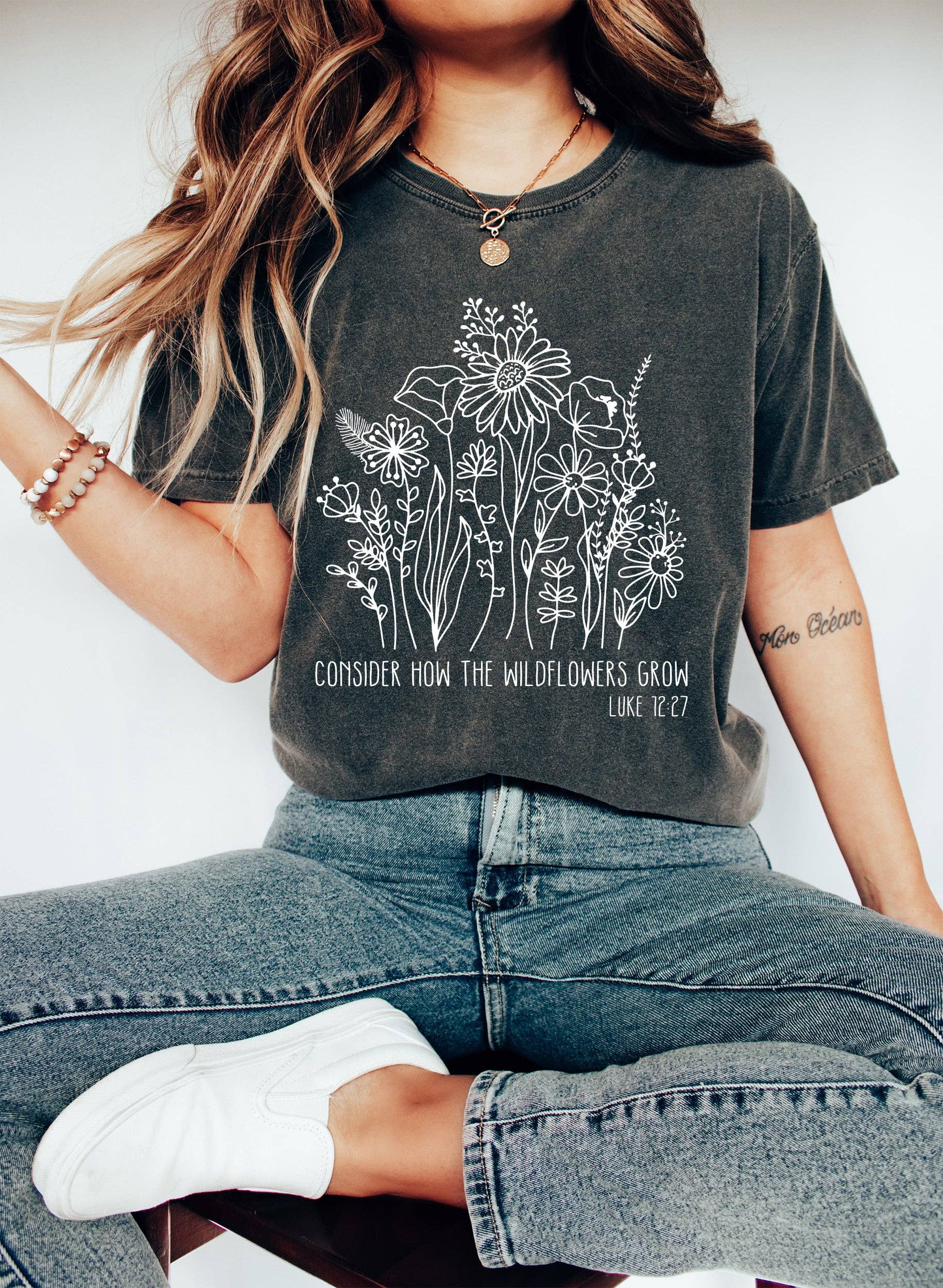 Refinery Number One LLC - Wholesale T-Shirt (Graphic) - Women's - Consider How The Wildflowers Grow Floral WH T-Shirt