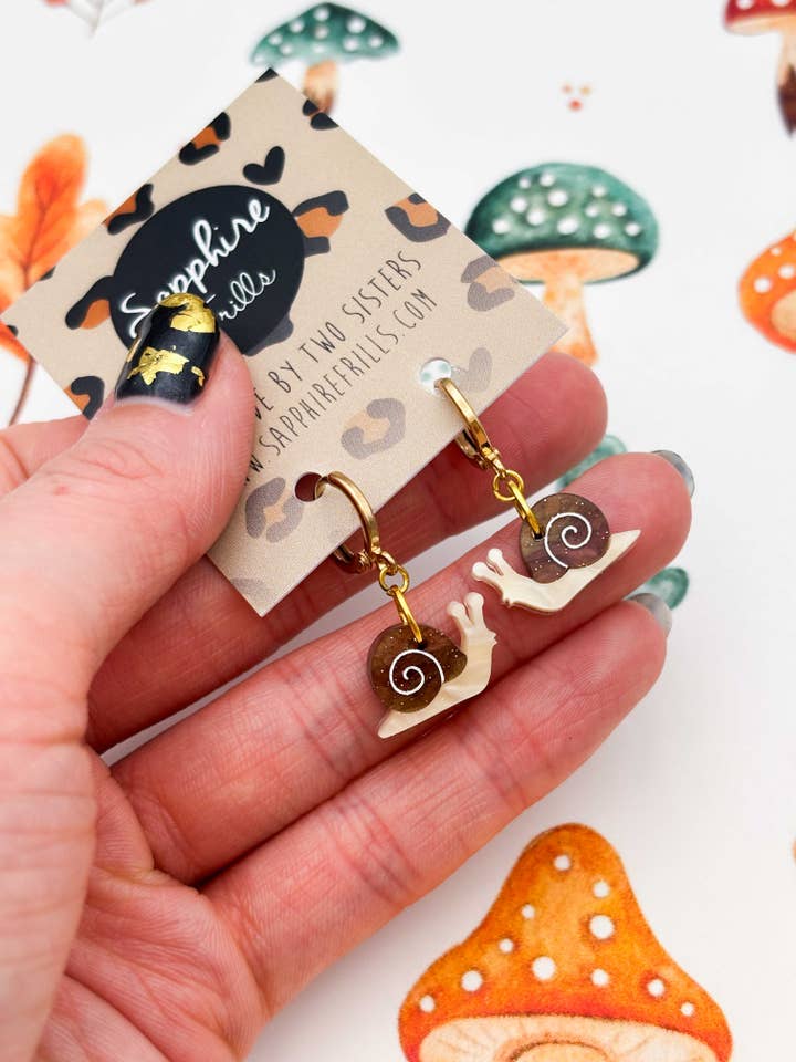 Small Brown Glitter Snail 1cm Huggie Hoop Dangle Earrings for wholesale by Sapphire Frills Ltd