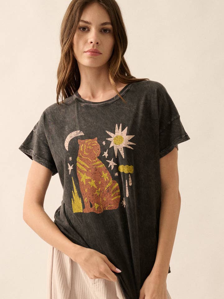 Starry Tiger Vintage Wash Graphic Tee for wholesale by Vintage Canvas