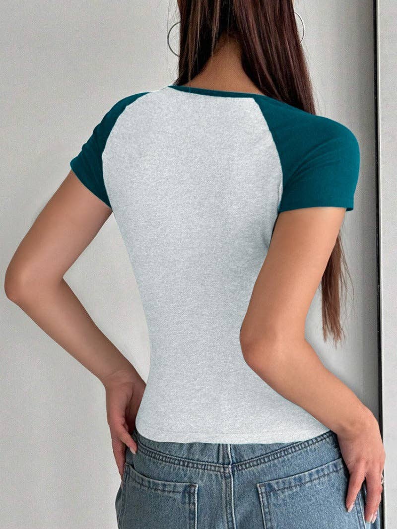 Lovesoft - Wholesale T-Shirt - Women's - 2026 Slim Fit Colorblock U Neck Short Sleeve T Shirt14