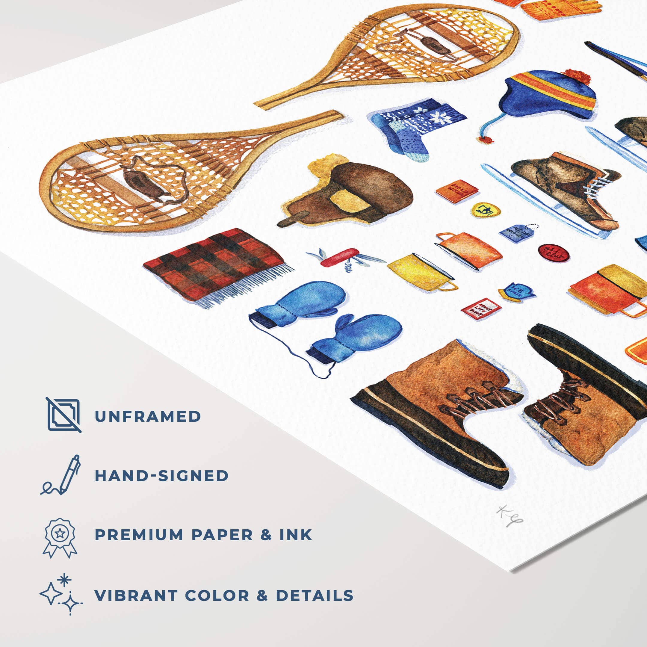 Watercolor Wednesday - Wholesale Art Print - Ski Art Print | Vintage Ski Gear for Cabin Wall Decor1