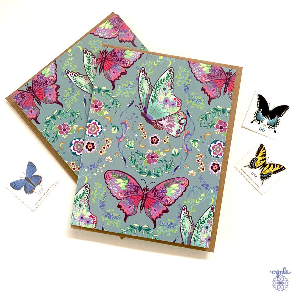 Cynla - Venta al por mayor Tarjetas de felicitación - Tarjeta de felicitación con patrón de mariposa - patrón en blanco2