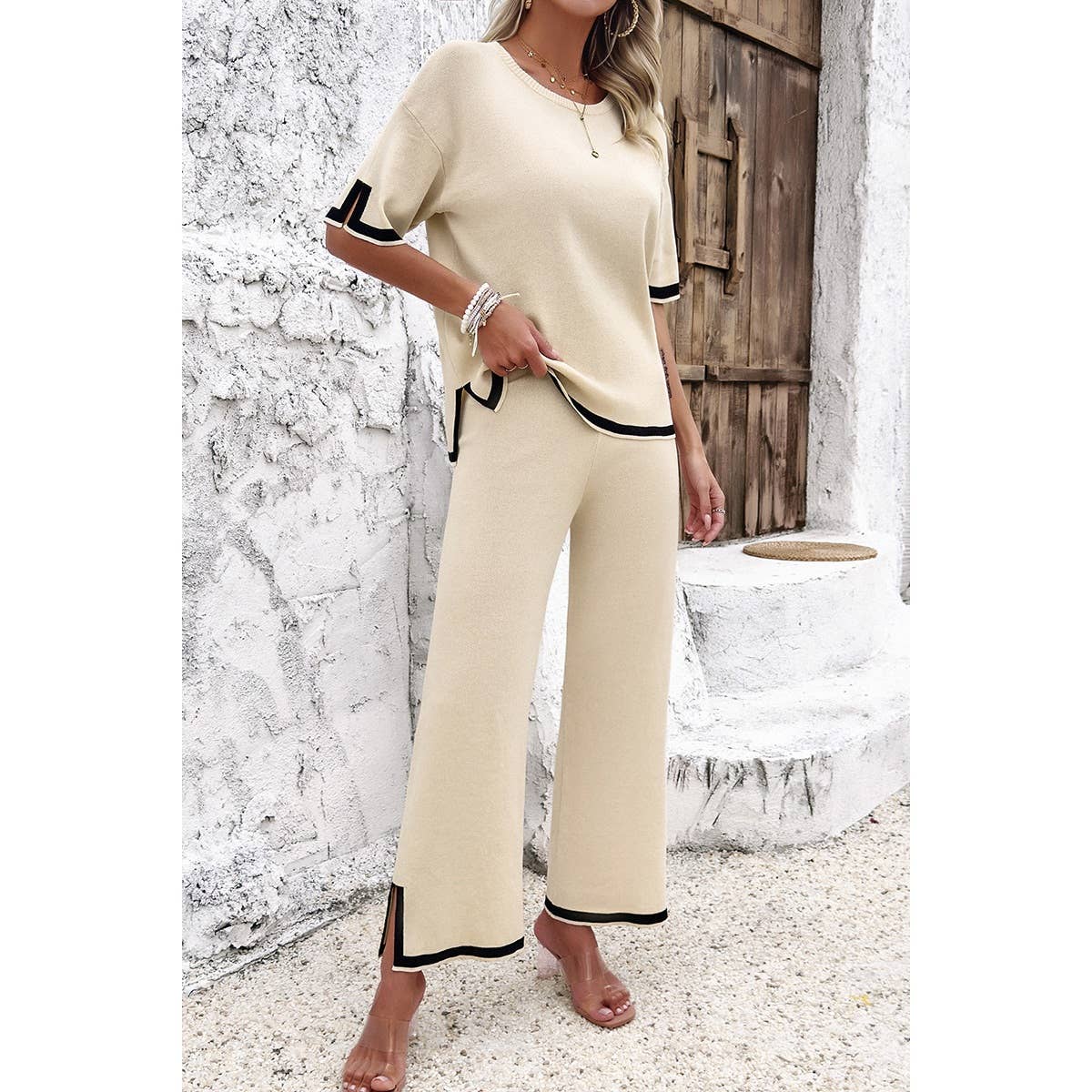 Supreme Fashion - Wholesale Top & Pant Set (NOT Loungewear) - Women's - Two Pieces Outfits Knit Short Sleeve Wide Leg Lounge Sets5