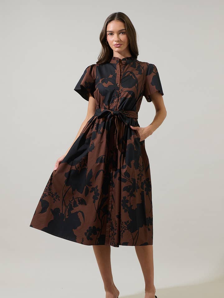 Somerton Floral Aurelia Babydoll Midi Dress for wholesale by Sugarlips