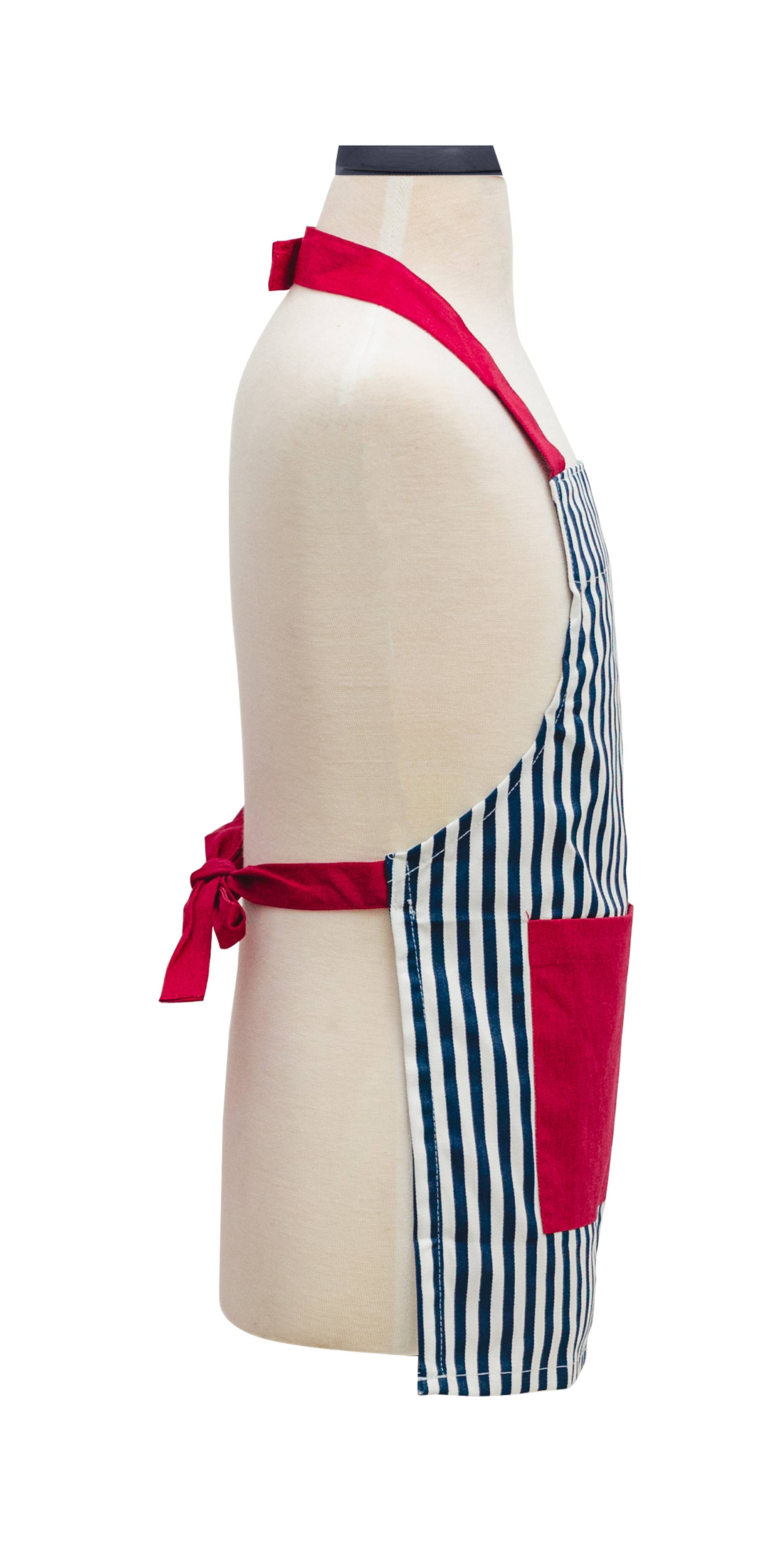 Handstand Kitchen - Wholesale Apron - Kids - Striped Deluxe Youth Apron Set - 3 Pc Kids Chef Hat & Mitt4
