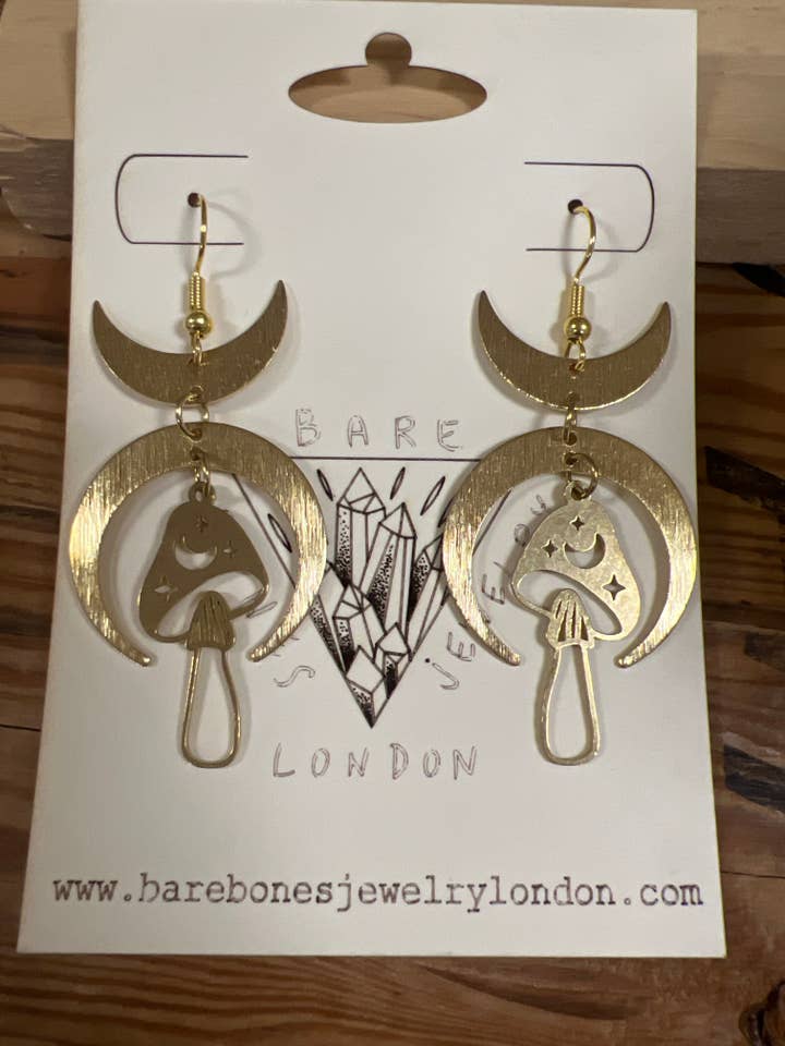 Mushroom earrings for wholesale by Bare Bones Jewelry London