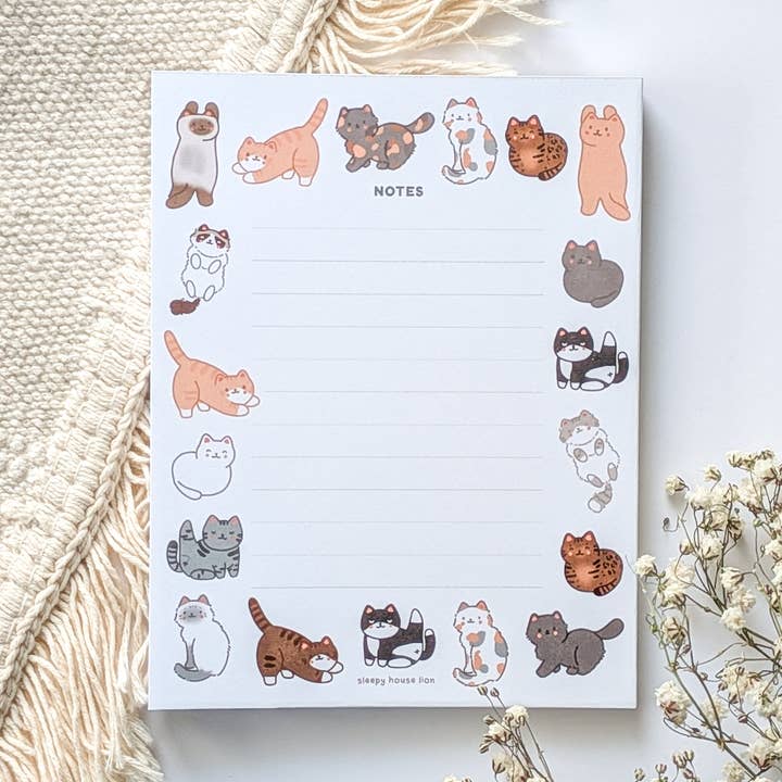 Cute Friendly Cats Memo Notepad (4.25" x 5.5") for wholesale by Sleepy House Lion