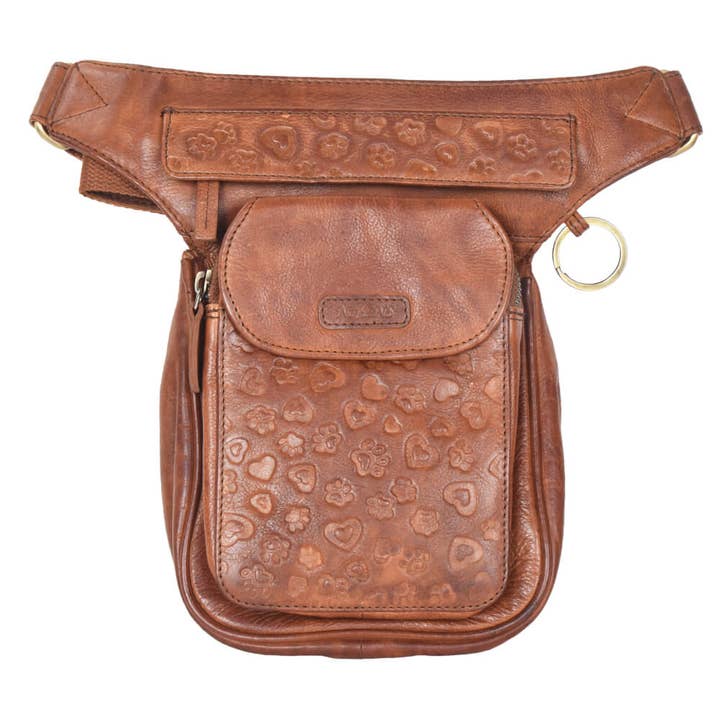 NJ-25 Giacca di pelle Hannover con impronte di zampe e cuori Tan per la vendita all'ingrosso da parte di Nijens