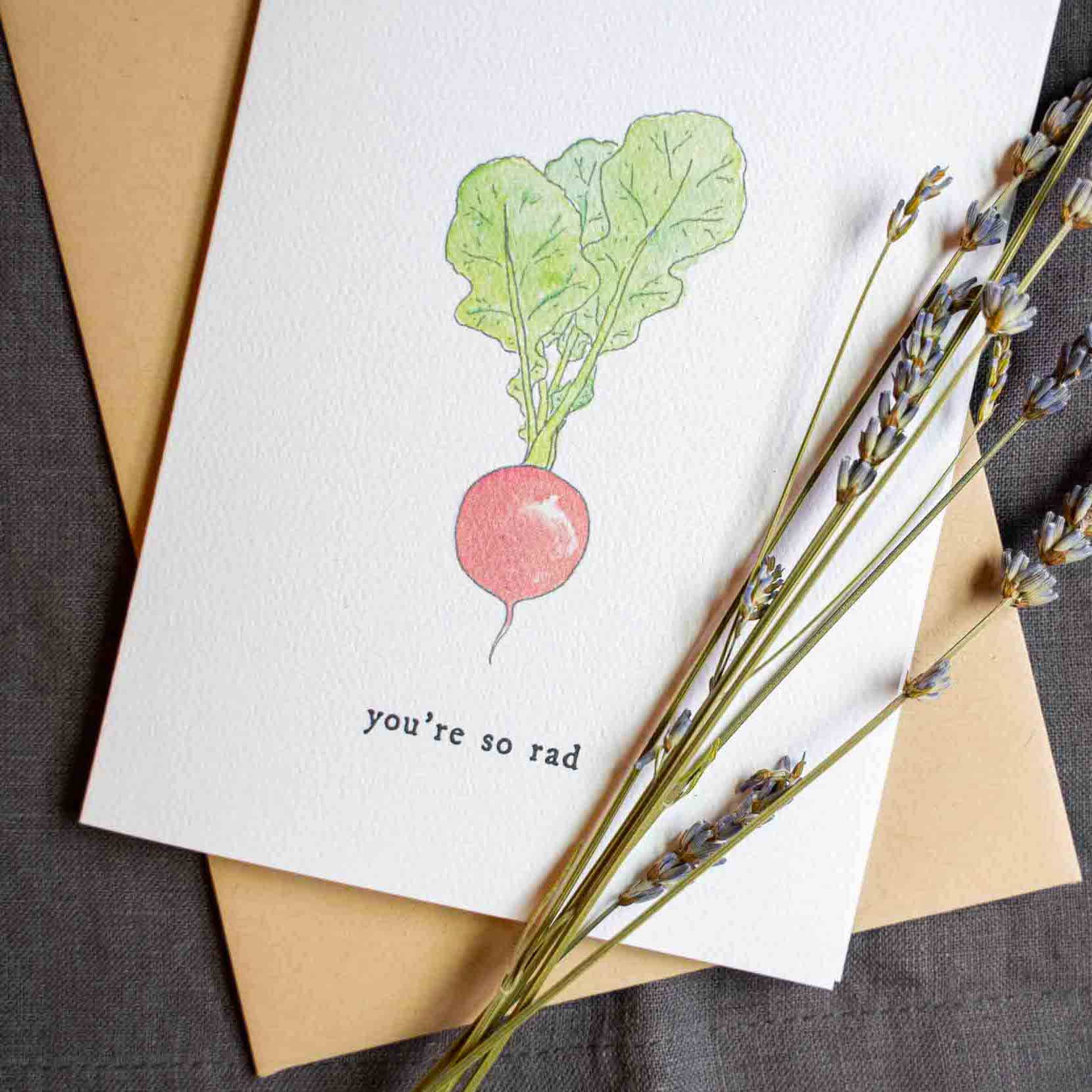 Finch and Flourish Paper Goods – wholesale Everyday greeting card – You're So Rad Radish Card1