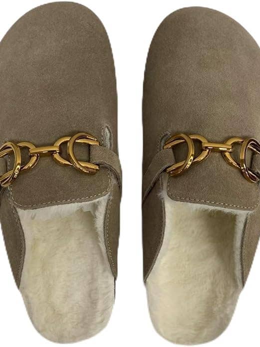 OOG - Wholesale Slippers - Women's - OS1820 Khaki OOG Damen Leder Hausschuhe Slipper Clogs mit Teddyfelldecksohle1