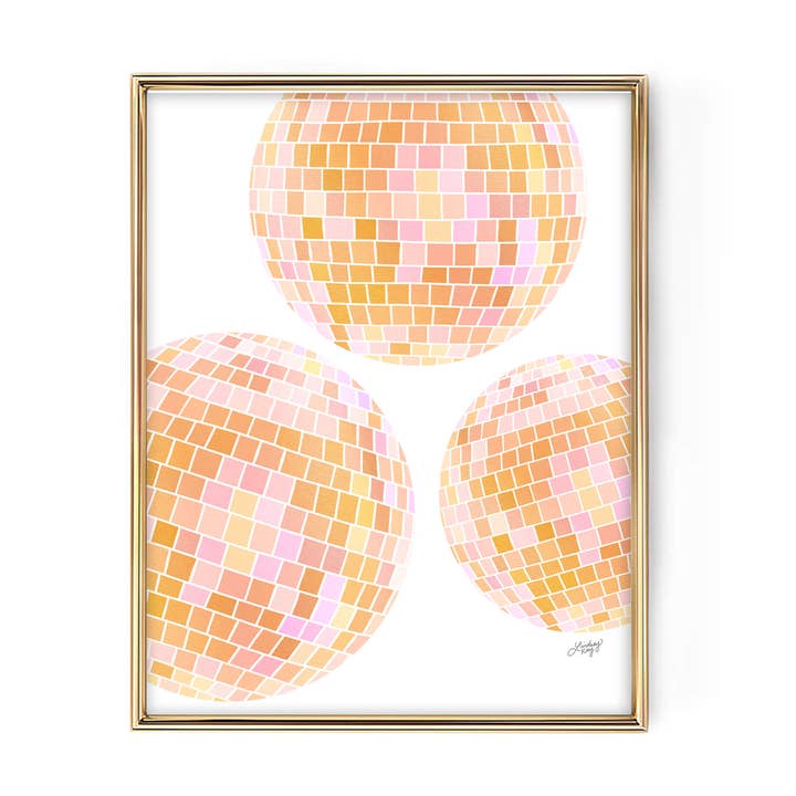 Disco Ball Illustration (Yellow w/ White) - Art Print for wholesale by Lindsey Kay Collective