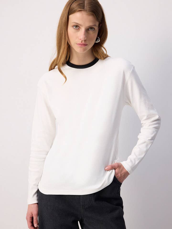 Maglia a Maniche Lunghe in Cotone con Colletto a Coste per la vendita all'ingrosso da parte di Touché Privé