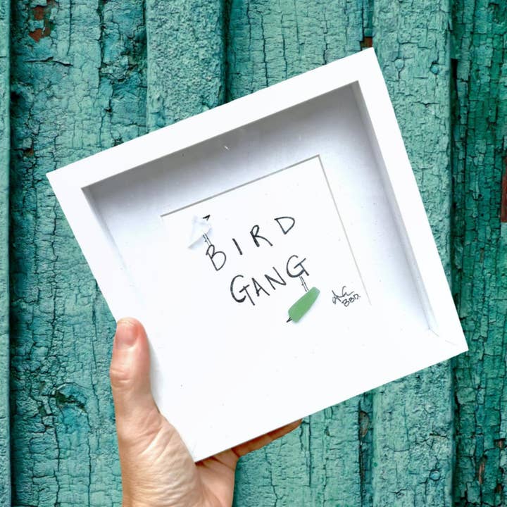 Bird Gang MINI - Sea Glass Art - 6x6 Framed for wholesale by Back Bay Designs