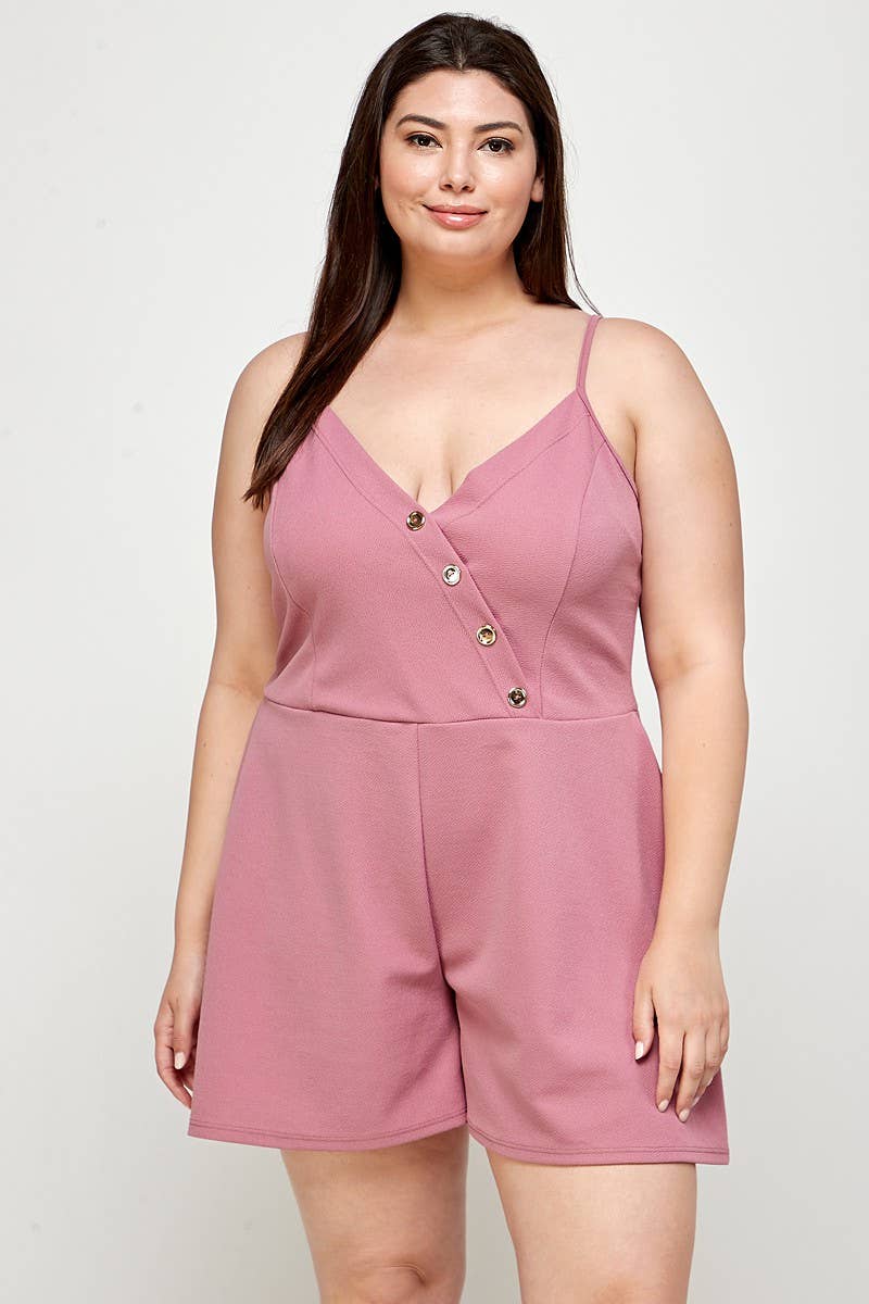 Haute Fox Plus Size & Contemporary - Wholesale Romper - Women's - Plus Size Romper Asymmetrical Button Detail KY18005-RP2