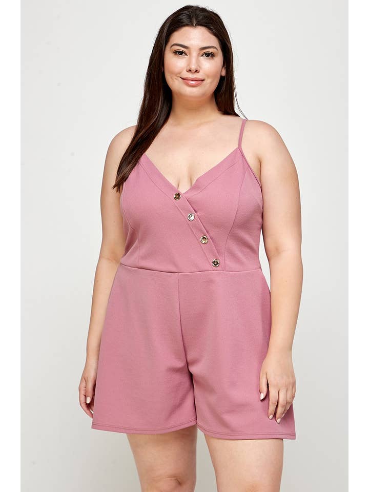 Haute Fox Plus Size & Contemporary - Wholesale Romper - Women's - Plus Size Romper Asymmetrical Button Detail KY18005-RP2