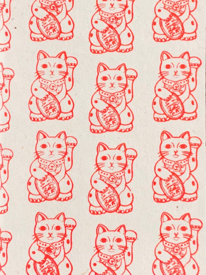 Caderno 5x8 Gato da sorte, vermelho sobre creme por atacado de Giftsland