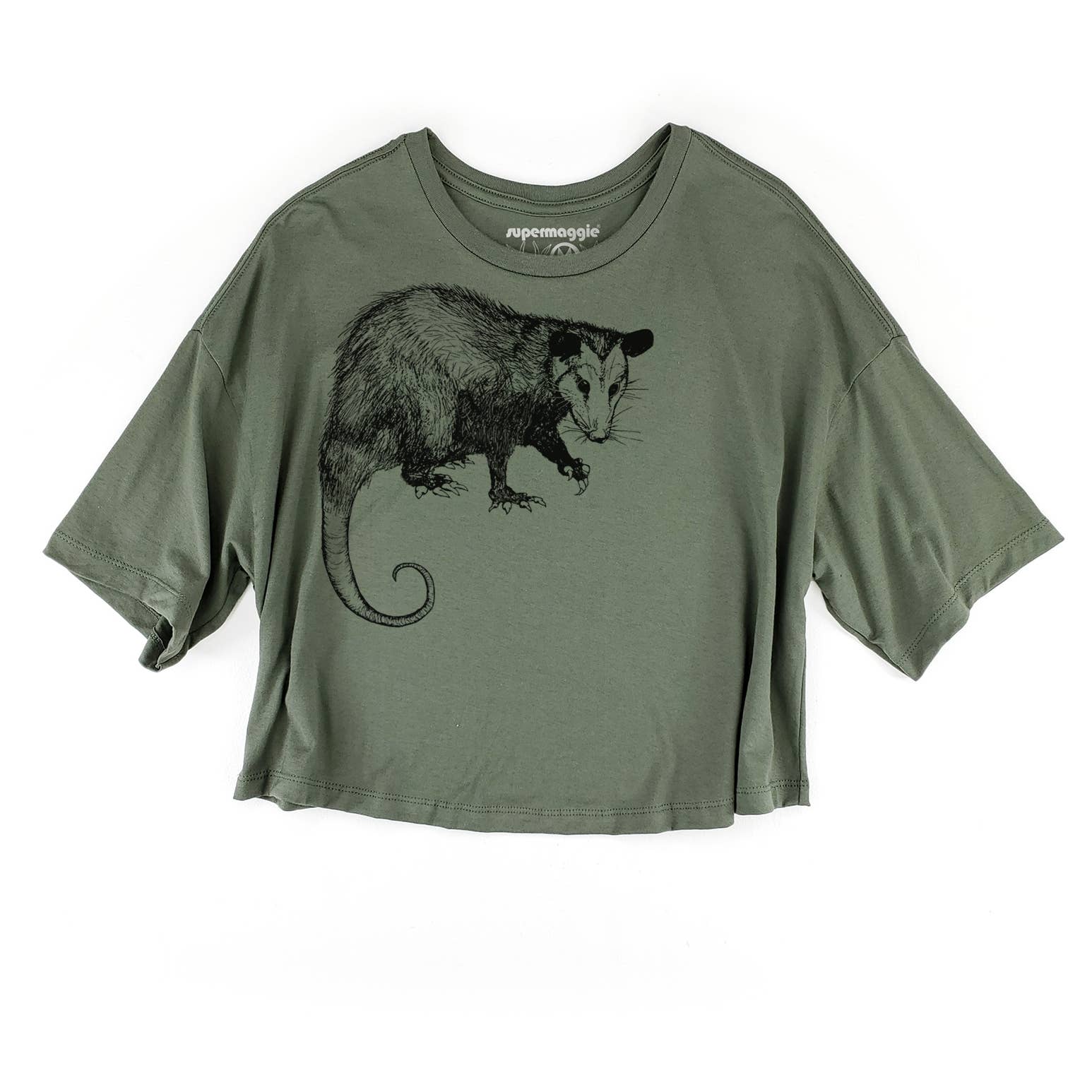 Supermaggie @ Faire - Wholesale Screen Printed T-Shirt - Women's - Opossum Clover Crop Tee3