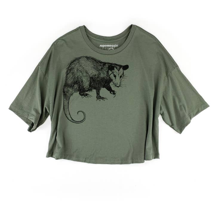 Supermaggie @ Faire - Wholesale Screen Printed T-Shirt - Women's - Opossum Clover Crop Tee3