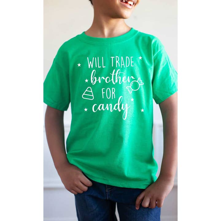 Kids By Kissed Apparel - Venta al por mayor Camiseta serigrafiada - Niños - Camiseta estampada para niños Trade Brother for Candy