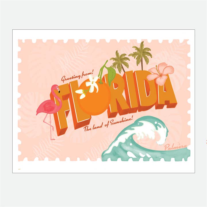 Florida Post Card Art Print for wholesale by The Palmera Design Studio